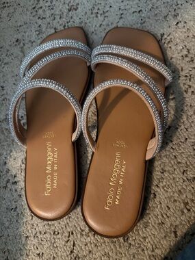 Nude Crystal-Strap Slide Sandals